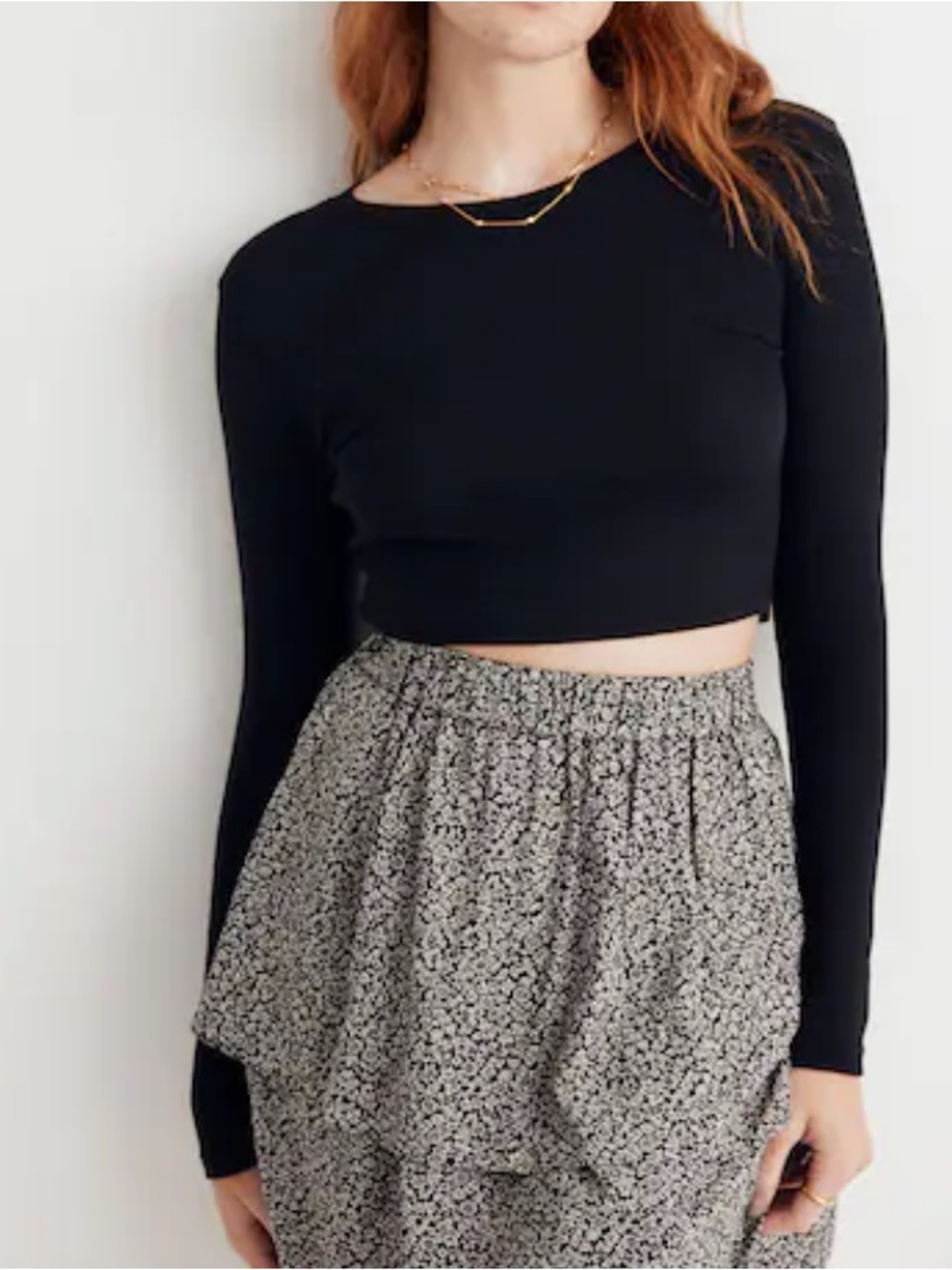 Madewell Black Fine Ribbed Supercrop Crewneck Long-Sleeve Tee!